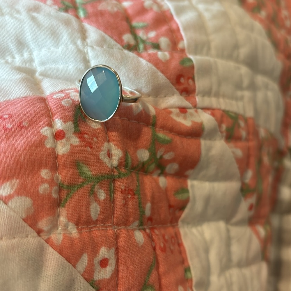 Natural Aqua Calcy Ring, Vintage Blue 925 Sterling Silver Ring,Handmade Ring π - Picture 4 of 9